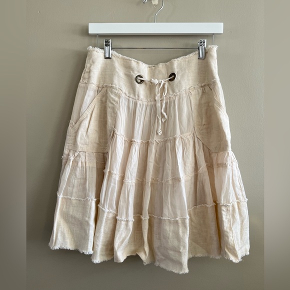 Vintage Free People Ramie cotton boho Flowy cream beige skirt Medium - Picture 10 of 11